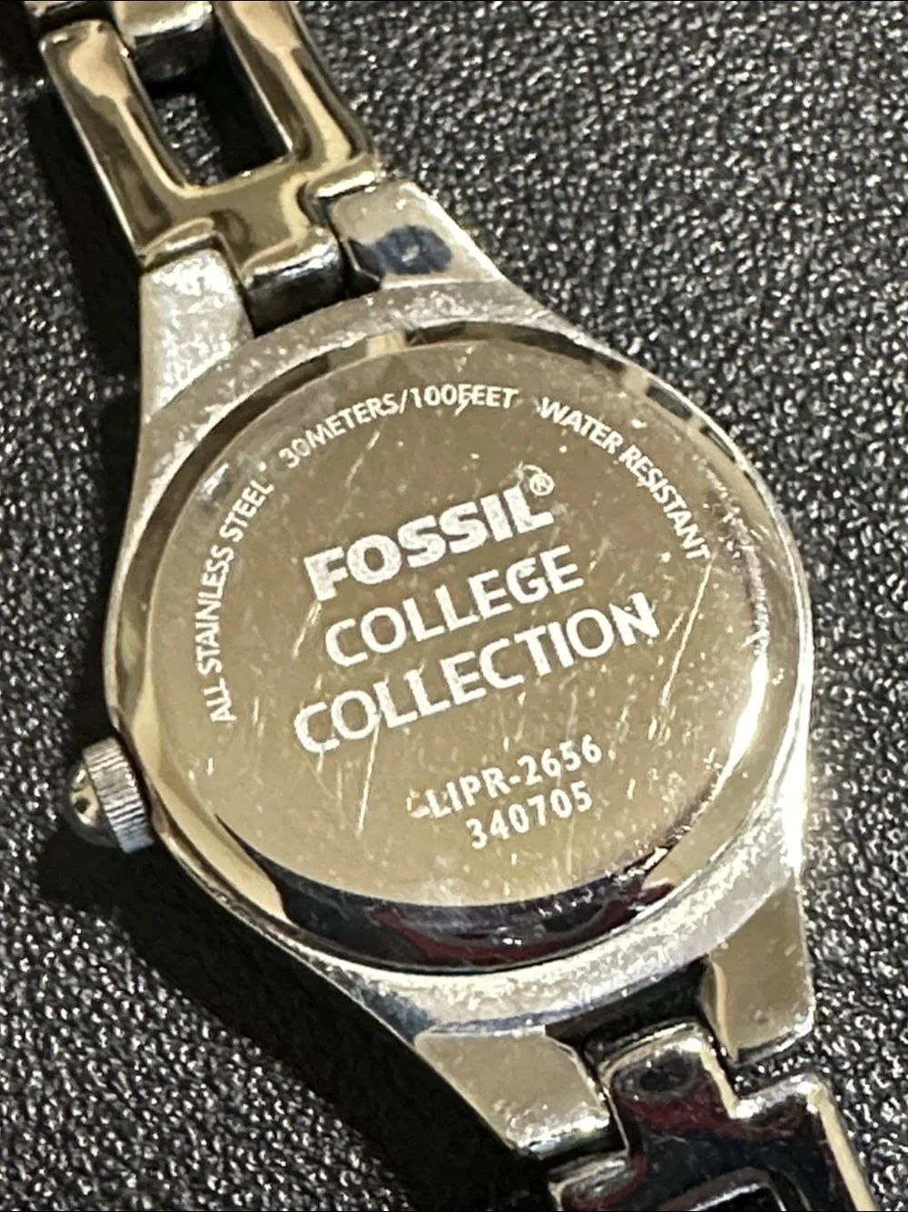 Fossil Boise State College Collection Silver Tone Link Watch